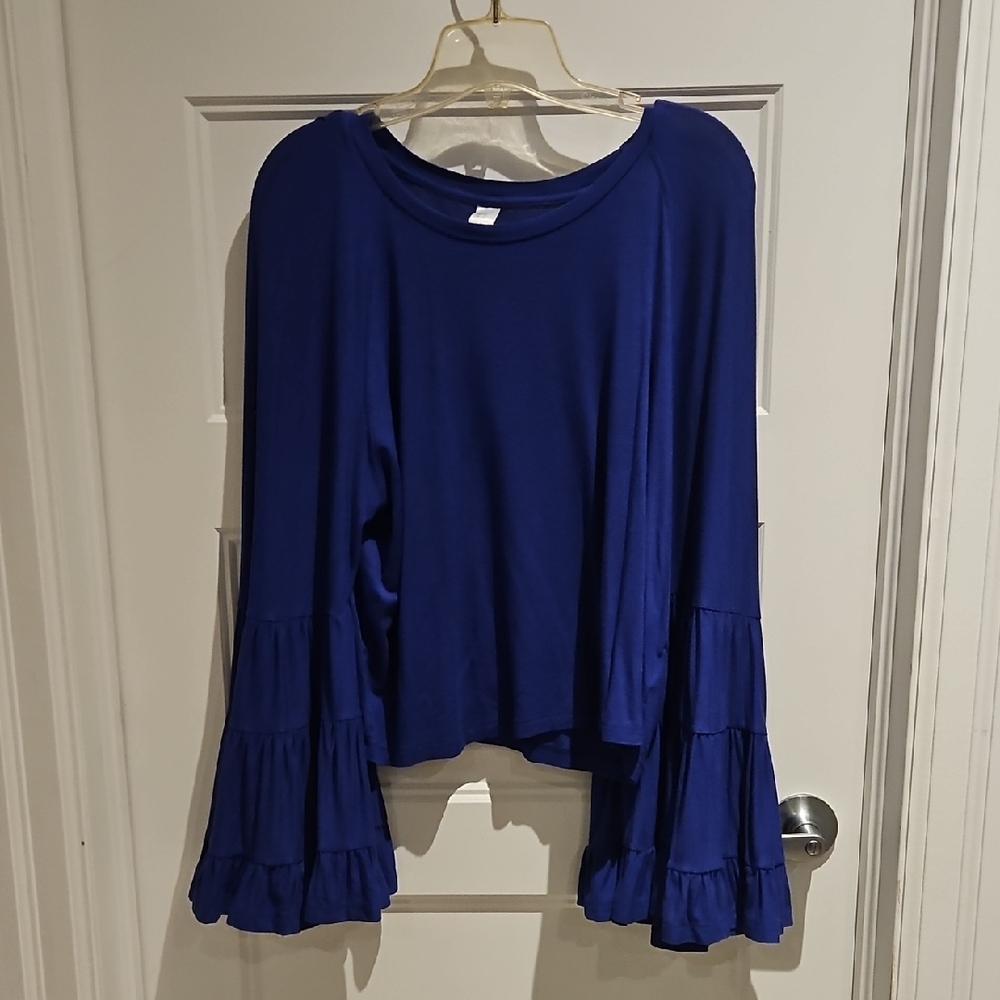 Blue Ruffle Tiered Bell Sleeve Women's Top